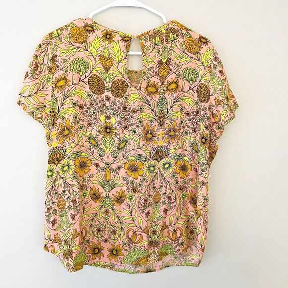 H&M Womens Neon Orange Pink Blouse 12 Floral Colorful High Low Summer Festival - Picture 3 of 7